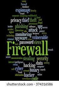 Firewall, word cloud concept on black background. 