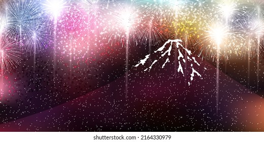 Fireworks Mt. Fuji Night Sky Background