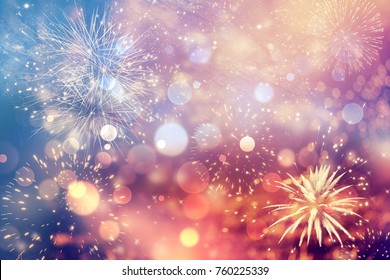 Fireworks at New Year and copy space - abstract holiday background