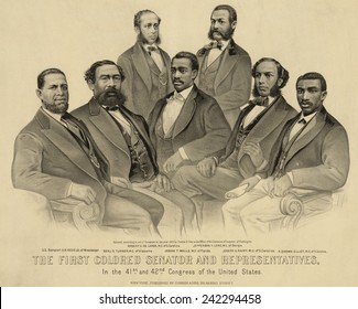 The First African American Senator And Representatives In The 41st And 42nd Congress Of The United States. Group Portrait Of African American Legislators.