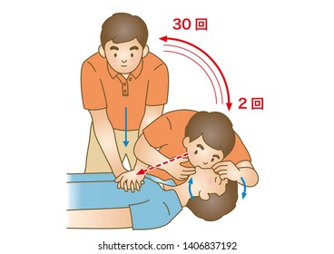 First aid Artificial respirationChest compression medical illustration