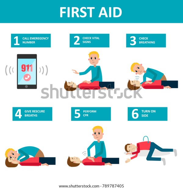 First Aid Banner Checking Helping People Stock Illustration 789787405