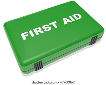 A First Aid Box In Green Isolated On White