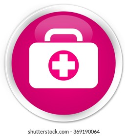 First aid kit bag icon pink glossy round button
