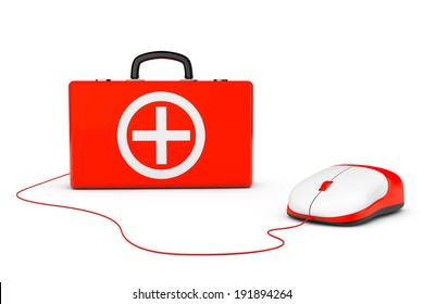 First Aid Kit And Computer Mouse On A White Background