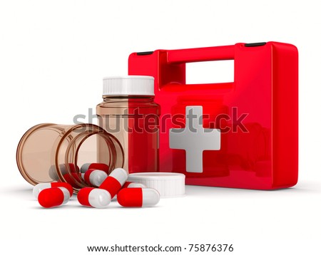 First aid kit on white background. Isolated 3D image