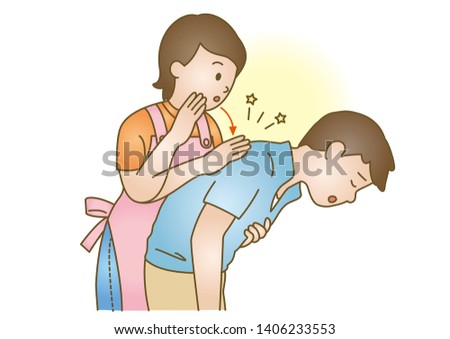 First aid tapping back get stuck throat medical illustration