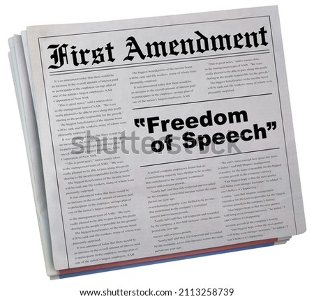 First Amendment Freedom of Speech 1st Free Rights Newspaper 3d Illustration Imagine de stoc © 