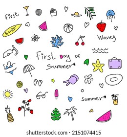 first day of summer doodle set of items  - Powered by Shutterstock