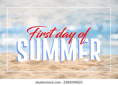 First day of Summer, Summer Sale special offer banner. Summertime season background with hand lettering and Summer orange leaves and flower for business - Powered by Shutterstock