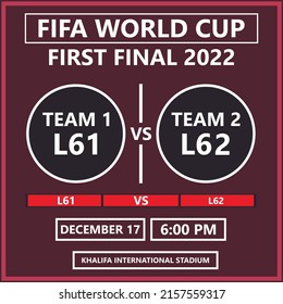 First final FIFA world cup 2022 - FIFA World Cup 2022. Match schedule template path A, B, C. Bursa, Turkey - May 18, 2022: Qatar 2022 FIFA World Cup logo on Dark brown background.