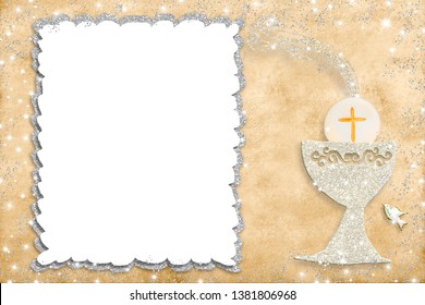 First Holy Communion Invitation Card Silver Stock Illustration ...