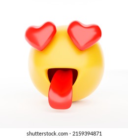 First Impression Love Emotion Icon Character Face On White Background. Mood And Emoticon Concept. 3D Illustration Rendering