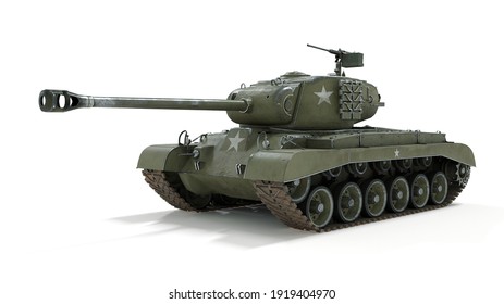 First operational heavy tank of the US Army World War II and Korean war. Side view on isolated background. 3d rendering.