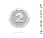 First place. Second place. Third place. Silver medal. Coin icon. Money symbol. Bank payment symbol. Silver coin. Achievement badge. Reward badge. Tokens with numbers. 1st, 2nd, 3rd places award