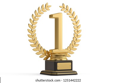 The First Place Trophy Isolated On White Background. 3D Illustration.