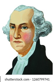 The First President George Washington Portrait Illustration Acrylic Color Painting On Canvas