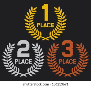 First, Second And Third Place (set Of Gold, Silver And Bronze Symbols)