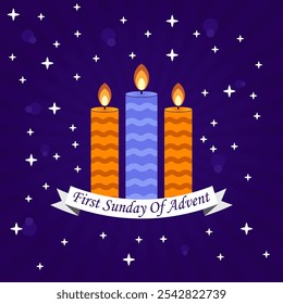 First Sunday Of Advent. Holiday concept. Template for background, banner, card, poster with text inscription. Modern illustration - Powered by Shutterstock