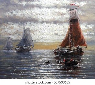 Fish boat painting,fisherman  oil,art, old masters