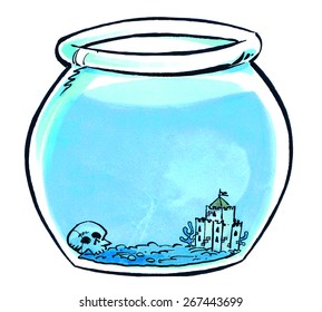 A Fish Bowl With Space For Text In A Cartoon Style.