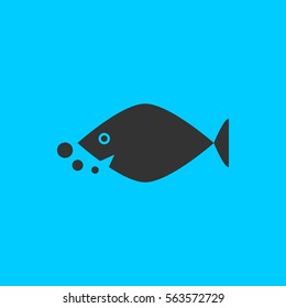 Fish icon flat. Simple black symbol on blue background
