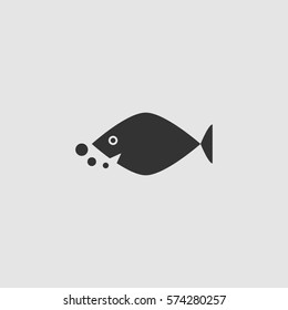 Fish icon flat. Simple black pictogram on grey background. Illustration symbol
