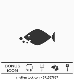 Fish icon flat. Simple black pictogram on white background. Illustration symbol and bonus button