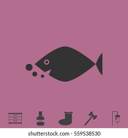 Fish icon flat. Simple grey pictogram and bonus symbol