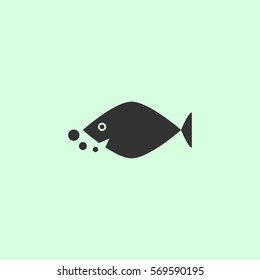 Fish icon flat. Simple grey symbol on green background