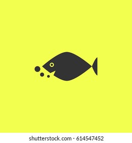 Fish icon flat. Simple grey pictogram on yellow background. Illustration symbol