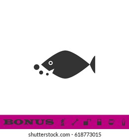 Fish icon flat. Simple grey pictogram on white background and bonus six icons. Illustration symbol