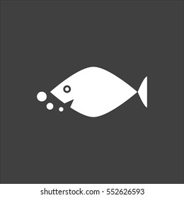Fish icon flat. White symbol illustration isolated on grey background