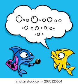 Fish Interview Journalist Words Dumb Air Bubbles Joke Illustration Cartoon