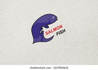 Fish logo in blue color and presented on white mockup.