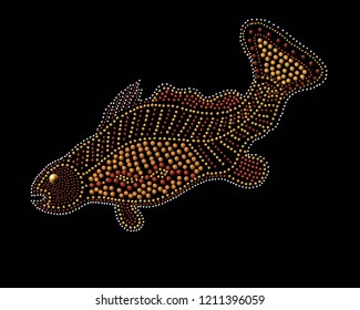 Fish Painted In A Australian Dot Painting Style.