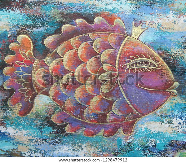 Fish Queen Golden Crown Photo Acrylic Stock Illustration 1298479912