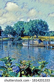 Fishing Boat At A Creek Pier, Southern Maryland