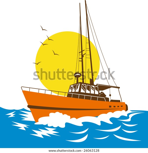 Fishing Boat On Rough Seas Stock Illustration