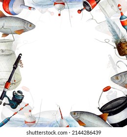 Fishing floats banner, bright elements from different floats for catching fish with a fishing rod, for design, postcards, stickers, scrapbooking, posters, prints
