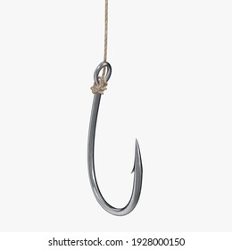 Fishing hook with line 3D rendering isolated on white background