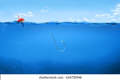 fishing hook underwater; 3d illustration