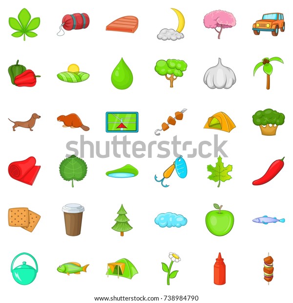 Fishing nature icons set.\
Cartoon style of 36 fishing nature  icons for web isolated on white\
background
