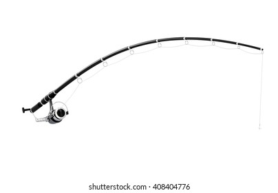 Fishing rod and reel isolated on white background. 3d rendering.