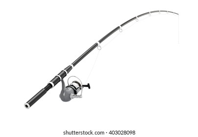 Fishing rod spinning on a white background. 3d illustration.