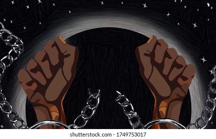 Fist Chained, Broken Chains, Structural Racism, Black Planet Earth, Black Lives Matter Movement, Stop Killing Black People, Police Violence, Anti Racism Protest Art, Hand Drawing Illustraction