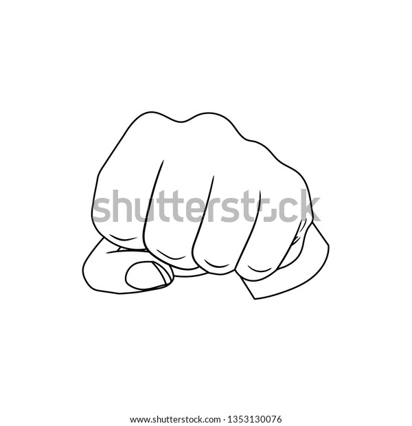 Fist Hand Outline Drawing Black Lines Stock Illustration