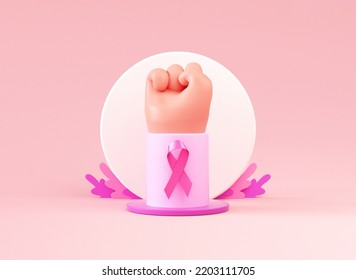 Poner un listón rosado en un fondo rosado para el Mes de Concienciación sobre el Cáncer de Mama y el diseño de pancartas del Día Mundial contra el Cáncer en 3D