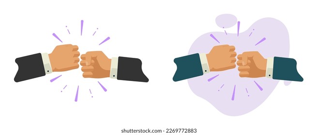 Fists bump punch icon, two man hands fight hitting together with strength power as partnership handshake or teamwork graphic illustration image, dispute conflict or clash aggressive impact