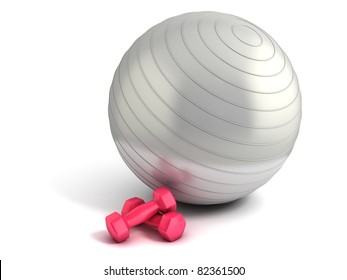 Fitness Ball And Weights Isolated